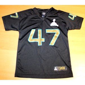 NFL Team Apparel Super Bowl XLVII 47th Jersey Shirt Top Youth Boys Small 8 Black